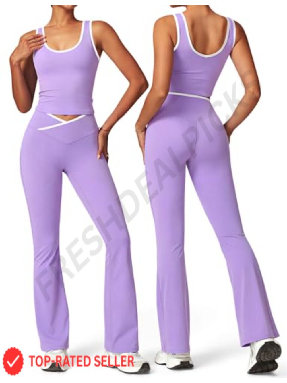 2 Piece Workout Set Flare Leggings Contrast Trim Tank Top Activewear